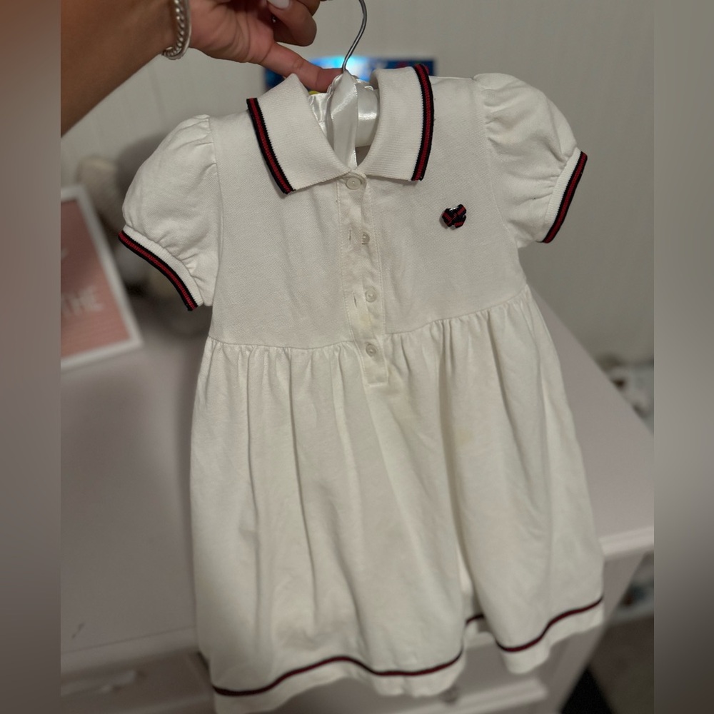 Gucci Kids Ivory Dress with Navy and Burgundy Trim
